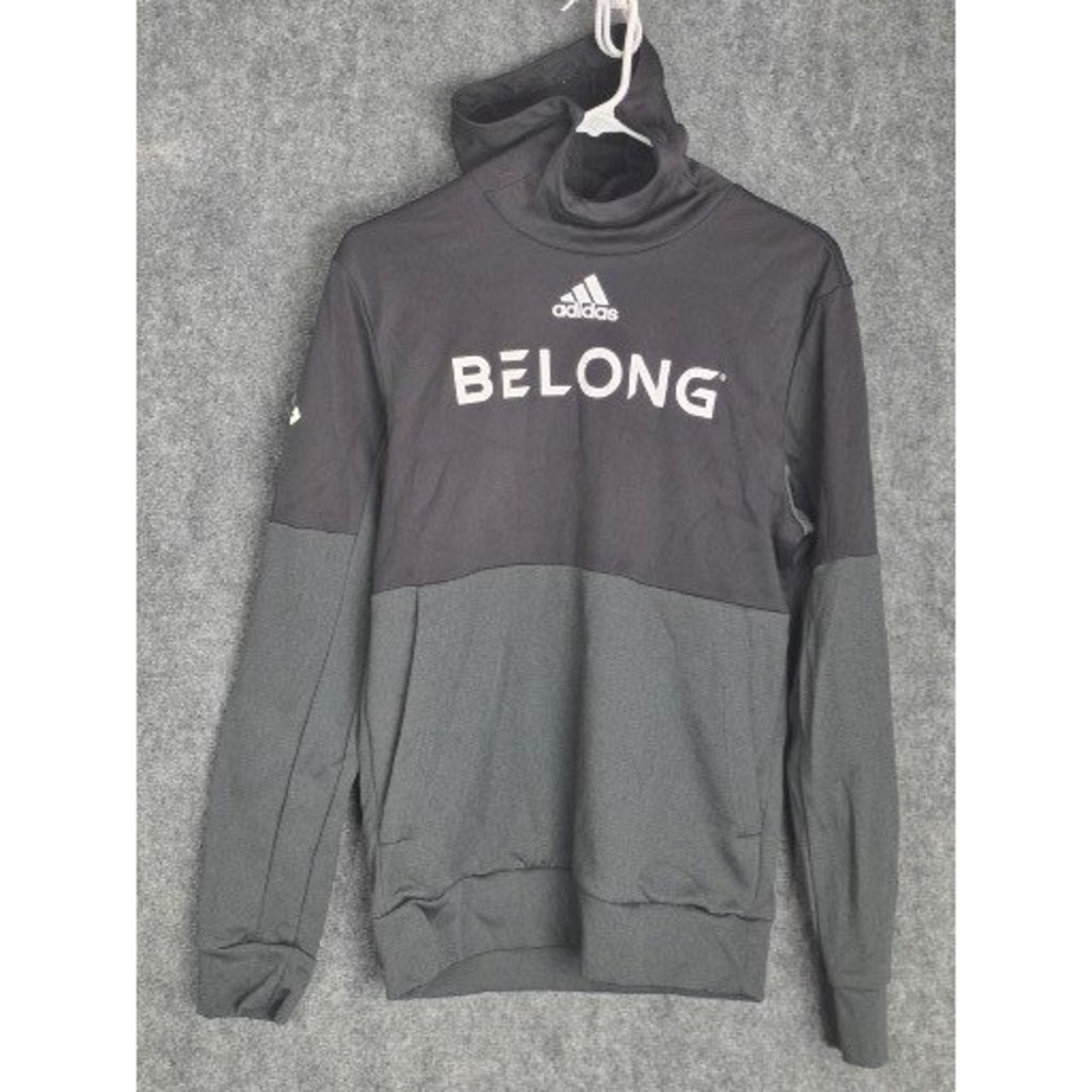 Adidas Athleisure Hoodie Belong Graphic Logo Black Gray Mens S/P Athleisure Gym